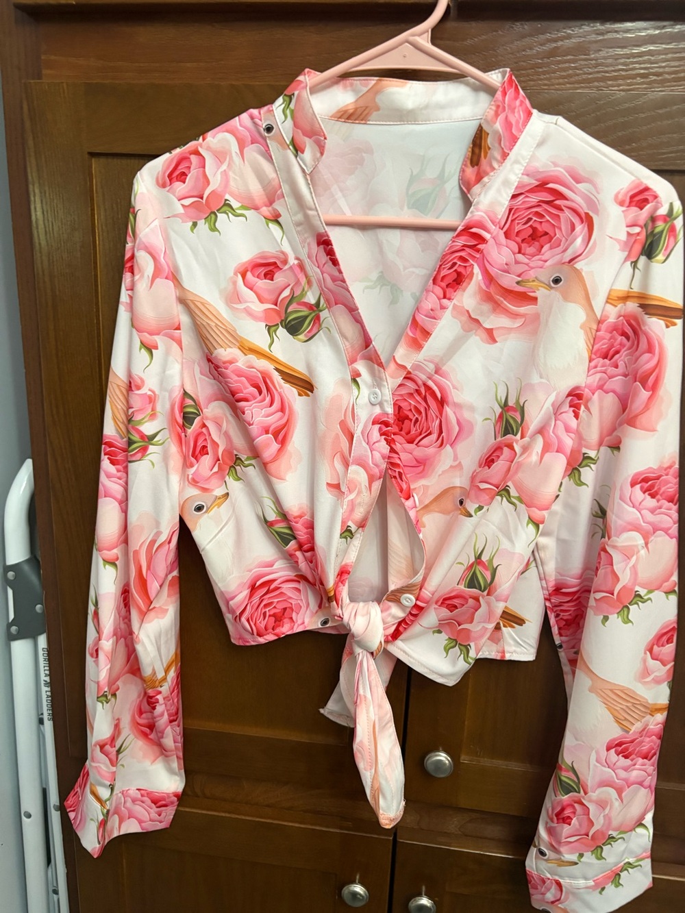 Floral Tie-Front Women's Top in Pink